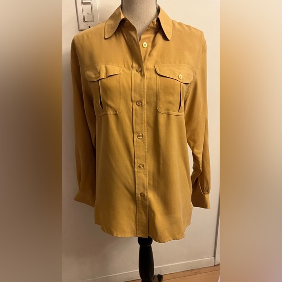 Vintage Women’s Silk Shirt Button Down Mustard Small Petites - Picture 1 of 6